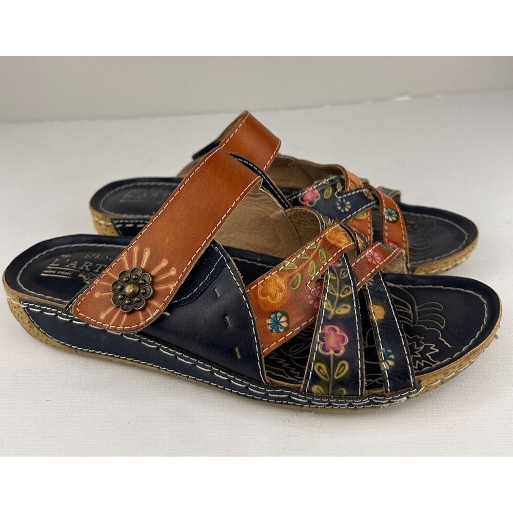L'Artiste by Spring Step Womens Leigh Leather Slide Sandal Navy Multi EU37 6.5-7 - Picture 2 of 11